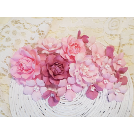 Набор декоративных тканевых цветов, розовый, 18 шт.