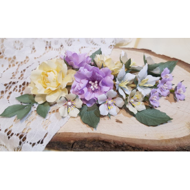 Набор декоративных тканевых цветов, желто-сиреневый, 15 шт.