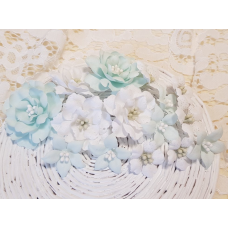 Набір декоративних тканинних квітів, блідо-м'ятний, 15 шт.