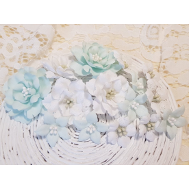 Набір декоративних тканинних квітів, блідо-м'ятний, 15 шт.