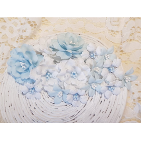 Набор декоративных тканевых цветов, бледно-голубой, 15 шт.