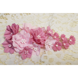 Набор декоративных тканевых цветов, розовый, 15 шт.