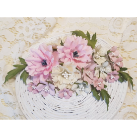 Набір декоративних тканинних квітів, рожево-ванільий, 15 шт.