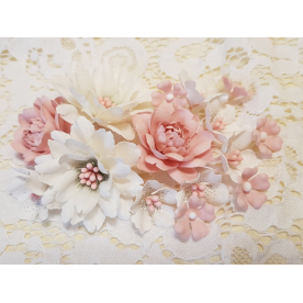 Набор декоративных тканевых цветов, розово-молочный, 15 шт.