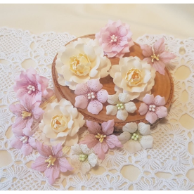 Набор декоративных тканевых цветов, цвет ванильно-розовый, 15 шт.