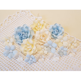 Набор декоративных тканевых цветов, желто-голубой, 18 шт.