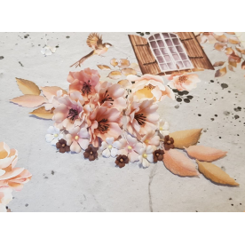 Набор декоративных тканевых цветов Sentimental, розово-бежевый, цветы 20 шт., листочки 8 шт, 1-4 см.