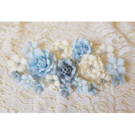 Набір декоративних тканинних квітів, молочно-блакитний, 18 шт.
