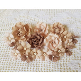 Набор декоративных тканевых цветов, бежево-коричневый, цветы 18 шт.