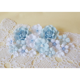 Набір декоративних тканинних квітів, блідо блакитний, 18 шт.