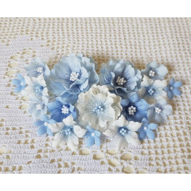 Набор декоративных тканевых цветов, молочно-голубой, 18 шт., 2-5 см