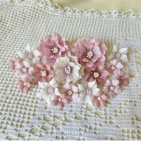 Набір декоративних тканинних квітів, молочно-рожевий, 18 шт., 2-5 см