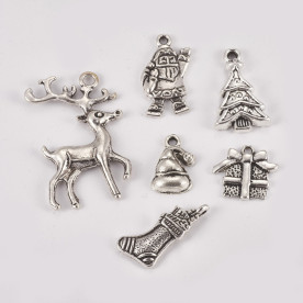 Набір підвісок, Різдво, Новий рік, 7 шт, античне срібло, від 10 до 36 мм