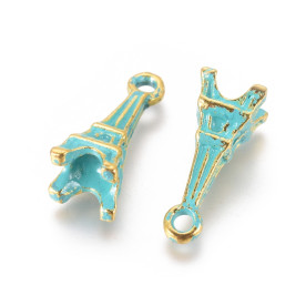 Підвіска з патиною Ейфелева башта, золото + бірюза, 16х6х6 мм, 1 шт.