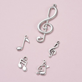 Набір підвісок, Музичні ноті, античне срібло, 5 шт