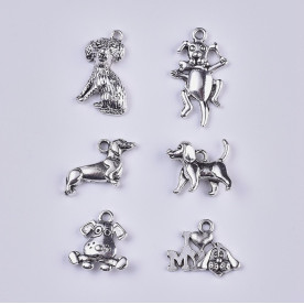 Набор подвесок, Моя собака, античное серебро, 6 шт