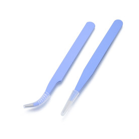 Набор пинцетов для работы с декором, плоский и загнутый наконечник, 11 см, сиреневый, 1 шт.