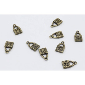 Металлическая подвеска, Замочек, античная бронза, 18х10мм