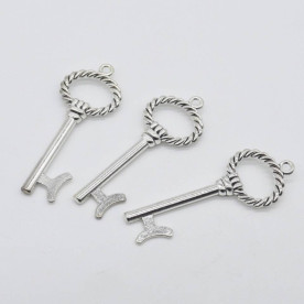 Металлическая подвеска, Ключик, 1 шт, серебро, 55х22 мм
