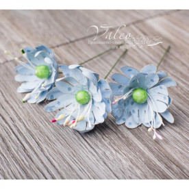 Декоративні паперові Польові квіти, 40 * 40 мм, 3 шт, голубой в синій горох, Valeo