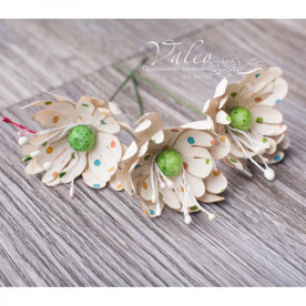 Декоративні паперові Польові квіти, 40 * 40 мм, 3 шт, молочний з горохом, Valeo