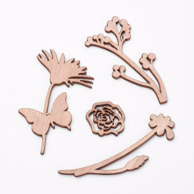 Набір дерев'яних прикрас Польовві трави, темне дерево, 5 шт, 25-81 мм