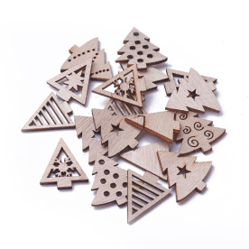 Набір дерев'яних підвісок, Ялинки, 5 шт, бежевий мікс, від 25 до 27 мм, дірочка 1,5 мм