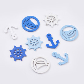 Набор деревянных подвесок, Кораблик, Якорь, Штурвал, 10 шт, 24x20x2 мм