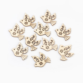 Набор деревянных украшений Птичка с узорами, 24х38 мм, 5 штук