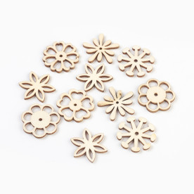 Набір дерев'яних кабошонов, Квіти, античний білий, 10 шт, 29x2,5 мм