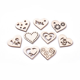 Деревянное украшение Влюбленные сердца, цвет натуральный, 20-30 мм, 10 штук