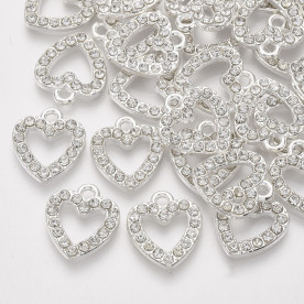 Подвеска, Сердце в стразах, 1 шт, 14x12,5x2,5 мм