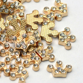 Кабошон, Корона со стразами, золотой, 1 шт, 7x10x2.3 мм