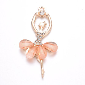Підвіска, Балерина зі стразами, персиковий, 1 шт, 60x31x4 мм