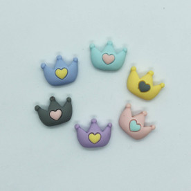 Кабошон, Корона с сердцем, 1 шт, розовый, 15x20x8,5 мм