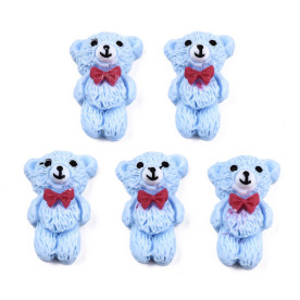 Объемный кабошон Медвежонок синий с бантом, 22х14 мм, 1 шт.