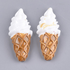 Кабошон, Морозиво ріжок, 1 шт, білий, 37x16x7 мм