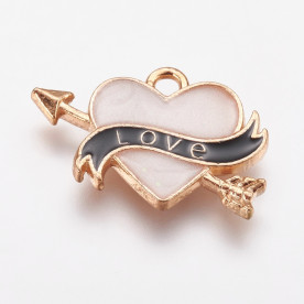 Підвіска з емаллю, Серце з написом Love, 1 шт, 15,5x22x2 мм