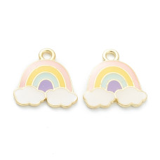 Подвеска с эмалью Радуга пастельная, светлое золото, 16х17 мм, 1 шт.