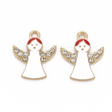 Підвіска з емаллю Ангел, світле золото, 22х18 мм, 1 шт.