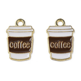 Підвіска з емаллю, Горнятко кави, 1 шт, світле золото, 18х11х1 мм