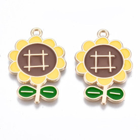 Підвіска з емаллю Соняшник, світле золото, 28х20 мм, 1 шт.