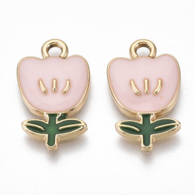 Подвеска с эмалью Тюльпан розовый, светлое золото, 20х12 мм, 1шт.