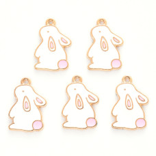 Підвіска з емаллю, Кролик, 1 шт, світле золото, 21х14х1 мм