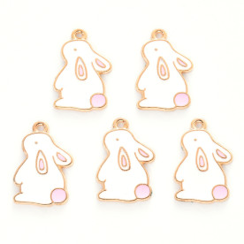 Підвіска з емаллю, Кролик, 1 шт, світле золото, 21х14х1 мм