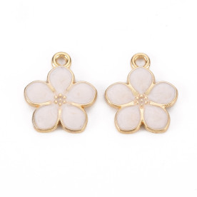 Подвеска с эмалью Цветок сакуры, белый, светлое золото, 17х15 мм, 1 шт.