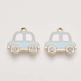 Подвеска с эмалью со стразами, Легковая машинка, голубой, 16,5x17,5x3 мм