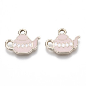 Підвіска з емаллю, Чайник, світле золотом, рожевий, 14x17x2 мм