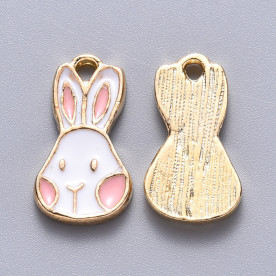 Подвеска с эмалью Белый зайка, светлое золото, 16.5х9 мм, 1 шт.