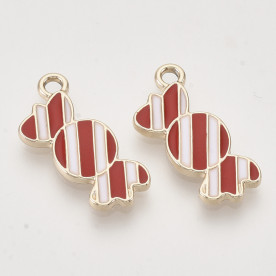 Подвеска с эмалью, Конфета, красный, золото, 21x10x2 мм